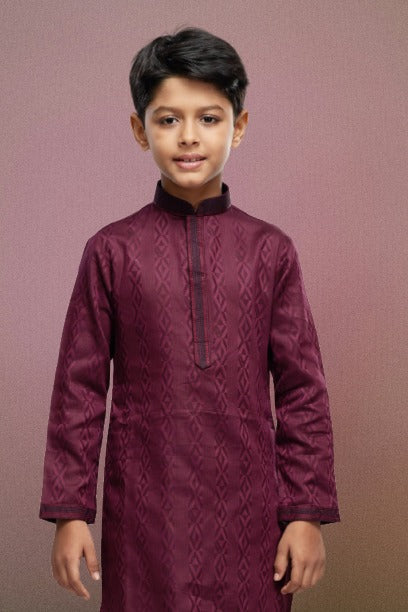 Raivat Ethnic Art Silk Thread Work Kids Kurta Pajama In Maroon Colour | Grocsy