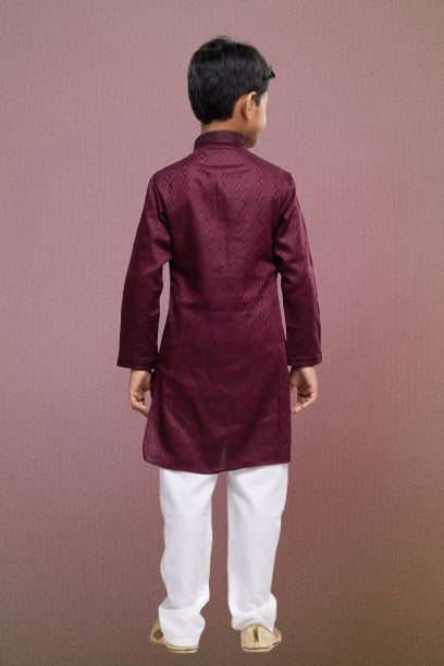 Raivat Ethnic Art Silk Thread Work Kids Kurta Pajama In Maroon Colour | Grocsy
