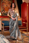 Monjolika Fashion Grey Chiffon Weaving Trendy Saree | Grocsy
