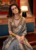 Monjolika Fashion Grey Chiffon Weaving Trendy Saree | Grocsy