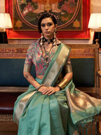 Monjolika Fashion Turquoise Chiffon Weaving Trendy Saree | Grocsy