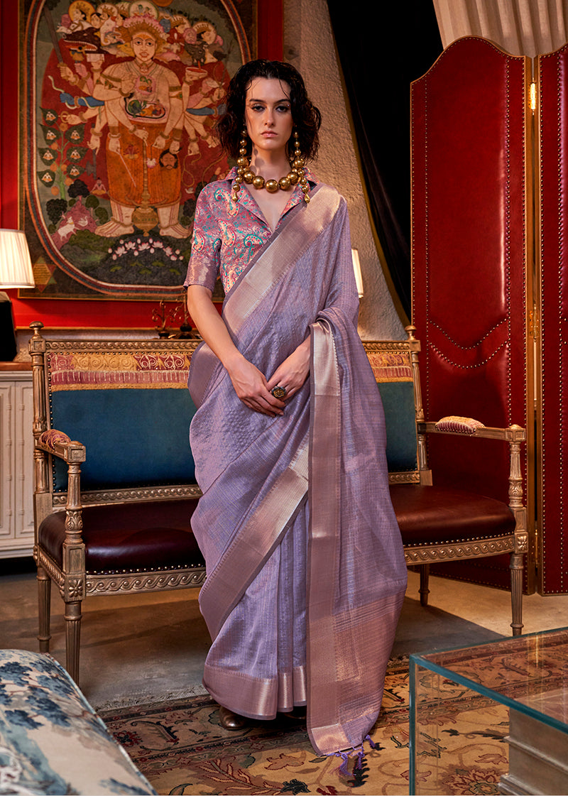 Monjolika Fashion Mauve Chiffon Weaving Trendy Saree | Grocsy
