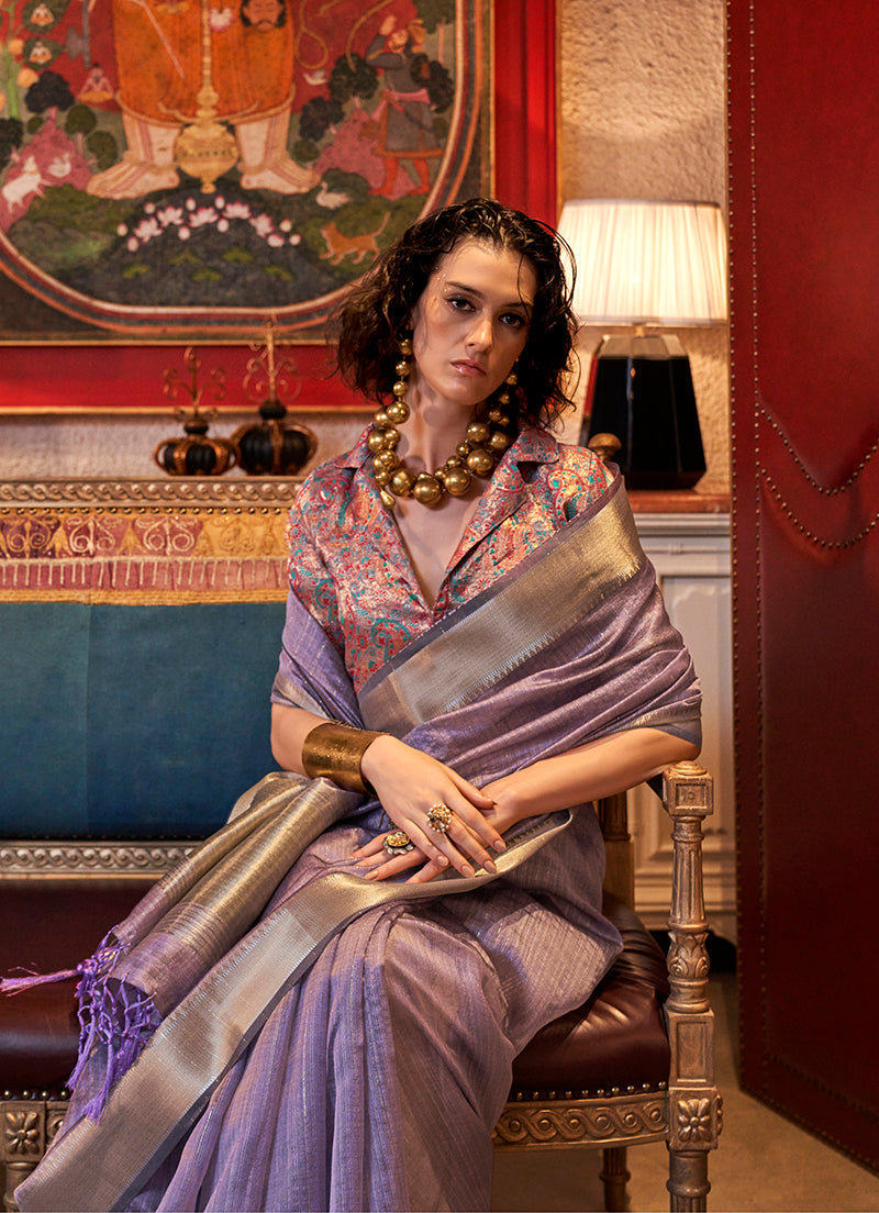 Monjolika Fashion Mauve Chiffon Weaving Trendy Saree | Grocsy