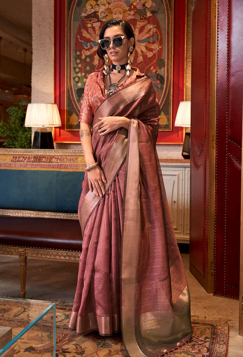 Monjolika Fashion Maroon Chiffon Weaving Trendy Saree | Grocsy