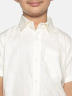Sethukrishna Boys Cream-Coloured & Gold-Toned Pure Cotton Shirt with Dhoti | Grocsy
