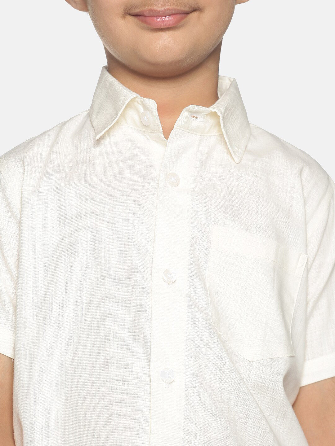 Sethukrishna Boys Cream-Coloured & Gold-Toned Pure Cotton Shirt with Dhoti | Grocsy