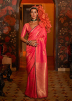 Monjolika Fashion Handloom Silk Weaving Peach Trendy Saree | Grocsy