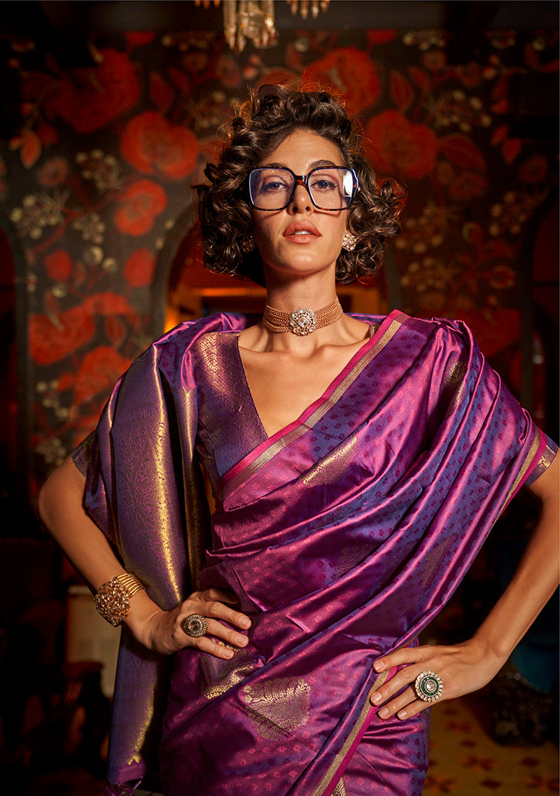 Monjolika Fashion Handloom Silk Weaving Purple Trendy Saree | Grocsy