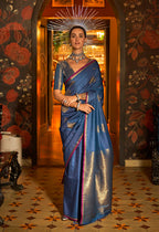 Monjolika Fashion Handloom Silk Weaving Navy Blue Trendy Saree | Grocsy