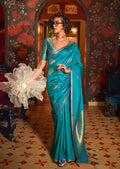 Monjolika Fashion Handloom Silk Weaving Aqua Blue Trendy Saree | Grocsy