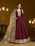 Monjolika Fashion Burgundy Color Embroidered Santoon Chanderi Silk Salwar Suit | Grocsy