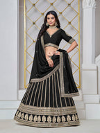 Monjolika Fashion Embroidered Art Silk Trendy Lehenga Choli In Black | Grocsy