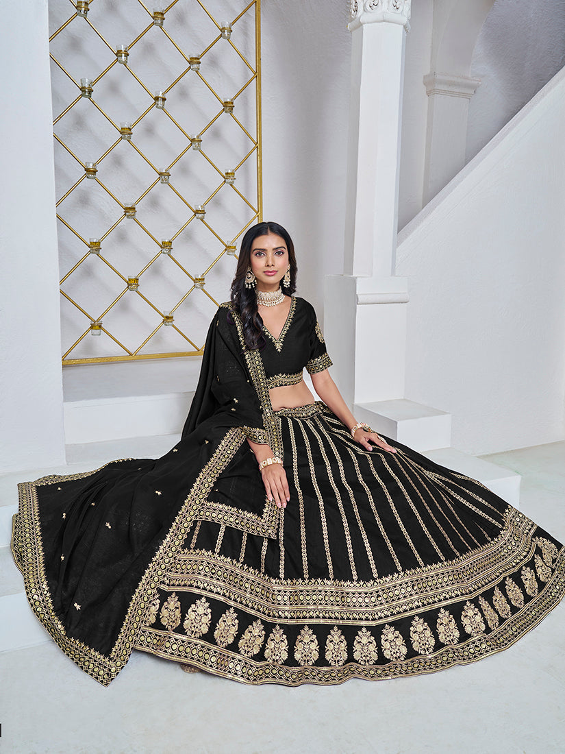 Monjolika Fashion Embroidered Art Silk Trendy Lehenga Choli In Black | Grocsy