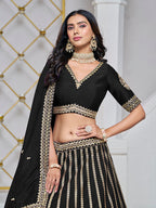 Monjolika Fashion Embroidered Art Silk Trendy Lehenga Choli In Black | Grocsy