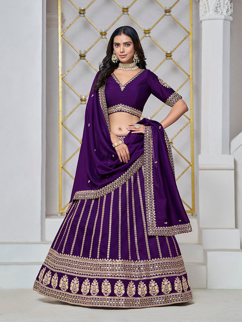 Monjolika Fashion Embroidered Art Silk Trendy Lehenga Choli In Purple | Grocsy