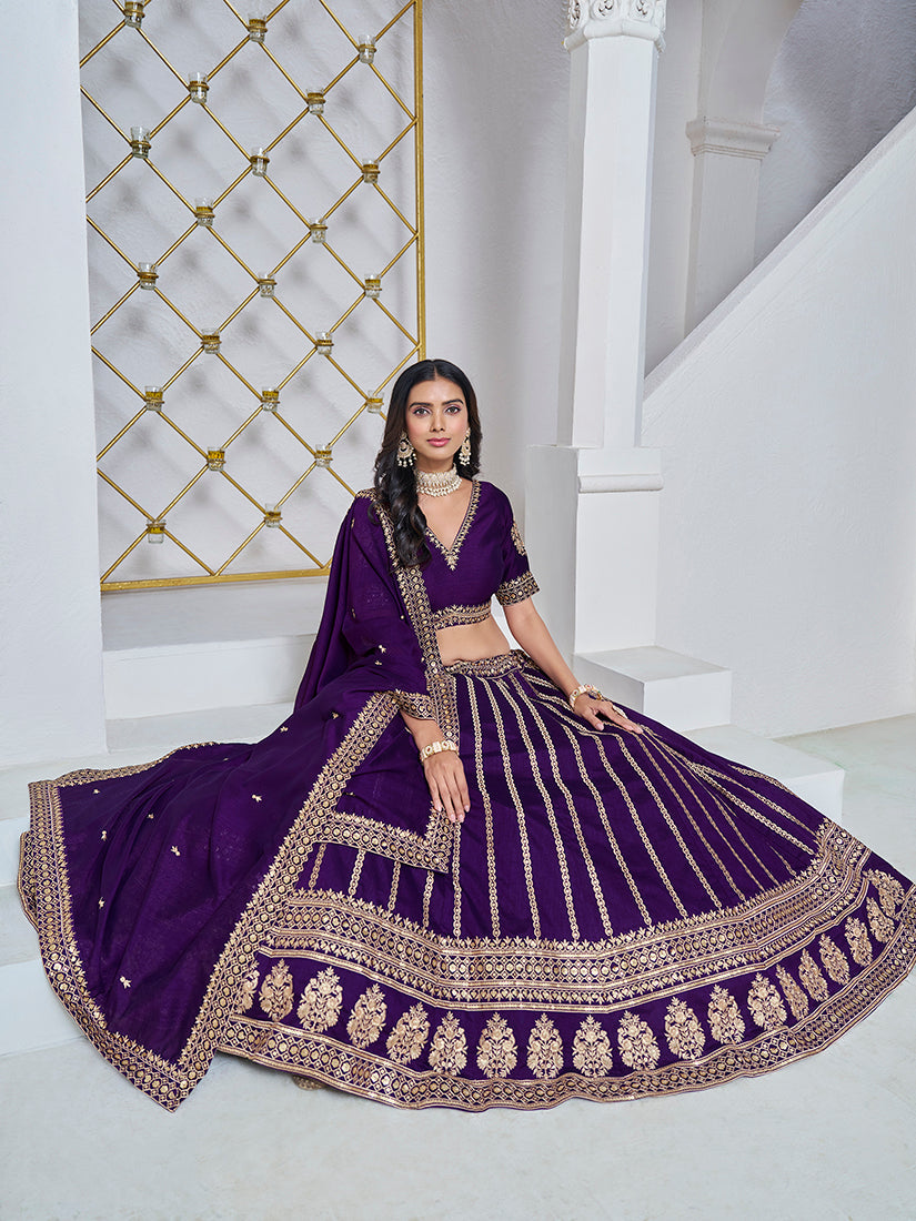 Monjolika Fashion Embroidered Art Silk Trendy Lehenga Choli In Purple | Grocsy