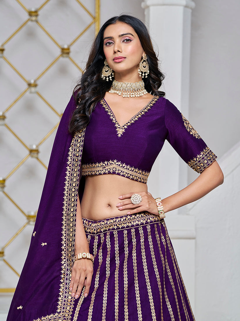 Monjolika Fashion Embroidered Art Silk Trendy Lehenga Choli In Purple | Grocsy