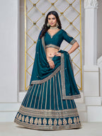 Monjolika Fashion Embroidered Art Silk Trendy Lehenga Choli In Teal | Grocsy