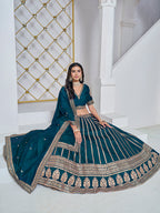 Monjolika Fashion Embroidered Art Silk Trendy Lehenga Choli In Teal | Grocsy