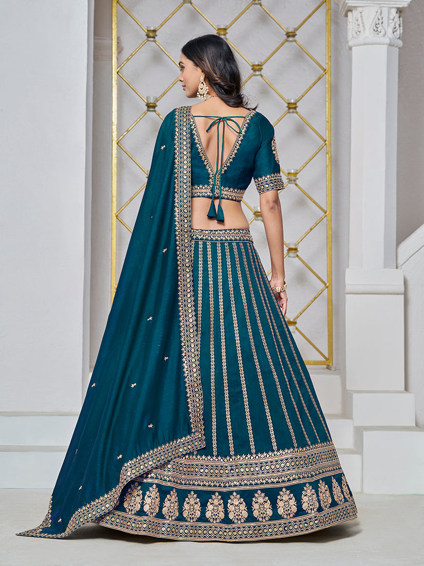 Monjolika Fashion Embroidered Art Silk Trendy Lehenga Choli In Teal | Grocsy
