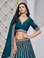 Monjolika Fashion Embroidered Art Silk Trendy Lehenga Choli In Teal | Grocsy