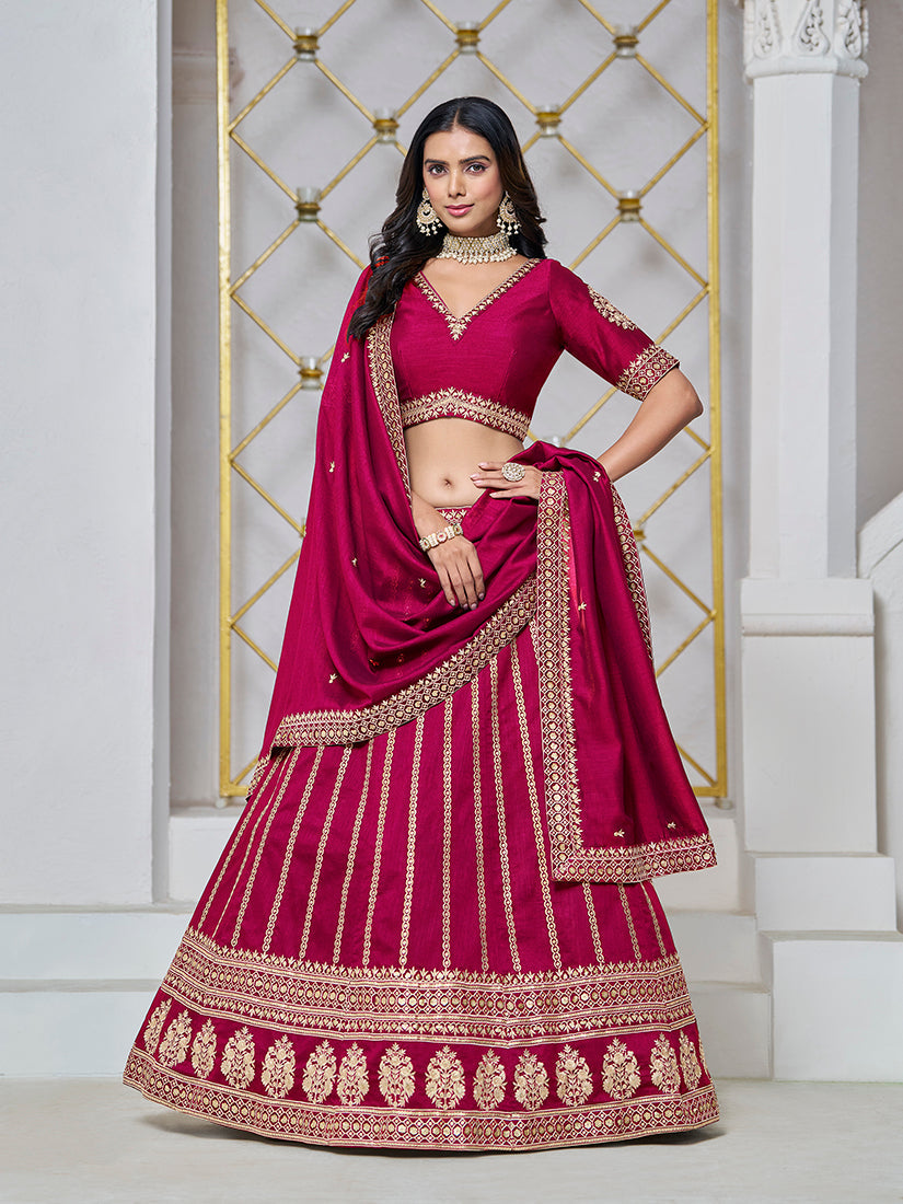 Monjolika Fashion Embroidered Art Silk Trendy Lehenga Choli In Rani Pink | Grocsy