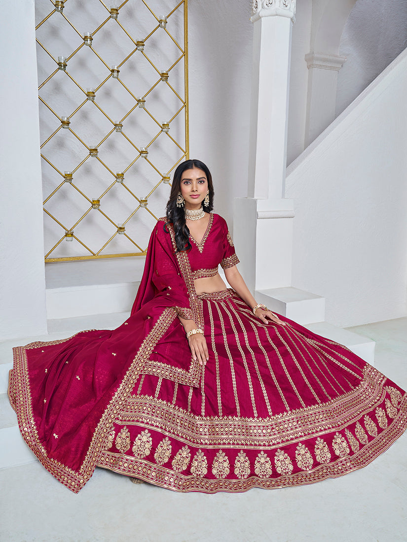 Monjolika Fashion Embroidered Art Silk Trendy Lehenga Choli In Rani Pink | Grocsy