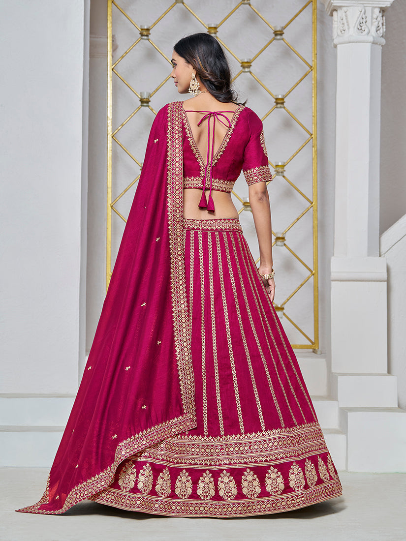 Monjolika Fashion Embroidered Art Silk Trendy Lehenga Choli In Rani Pink | Grocsy