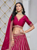 Monjolika Fashion Embroidered Art Silk Trendy Lehenga Choli In Rani Pink | Grocsy