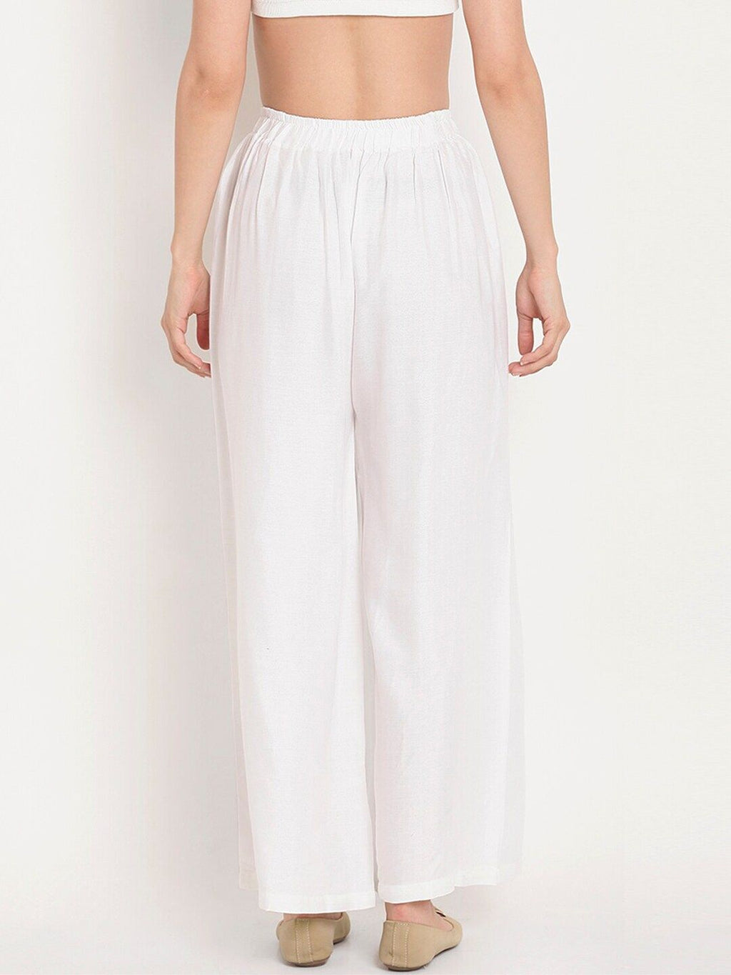 TAG 7 Women White Solid Flared Palazzos | Grocsy