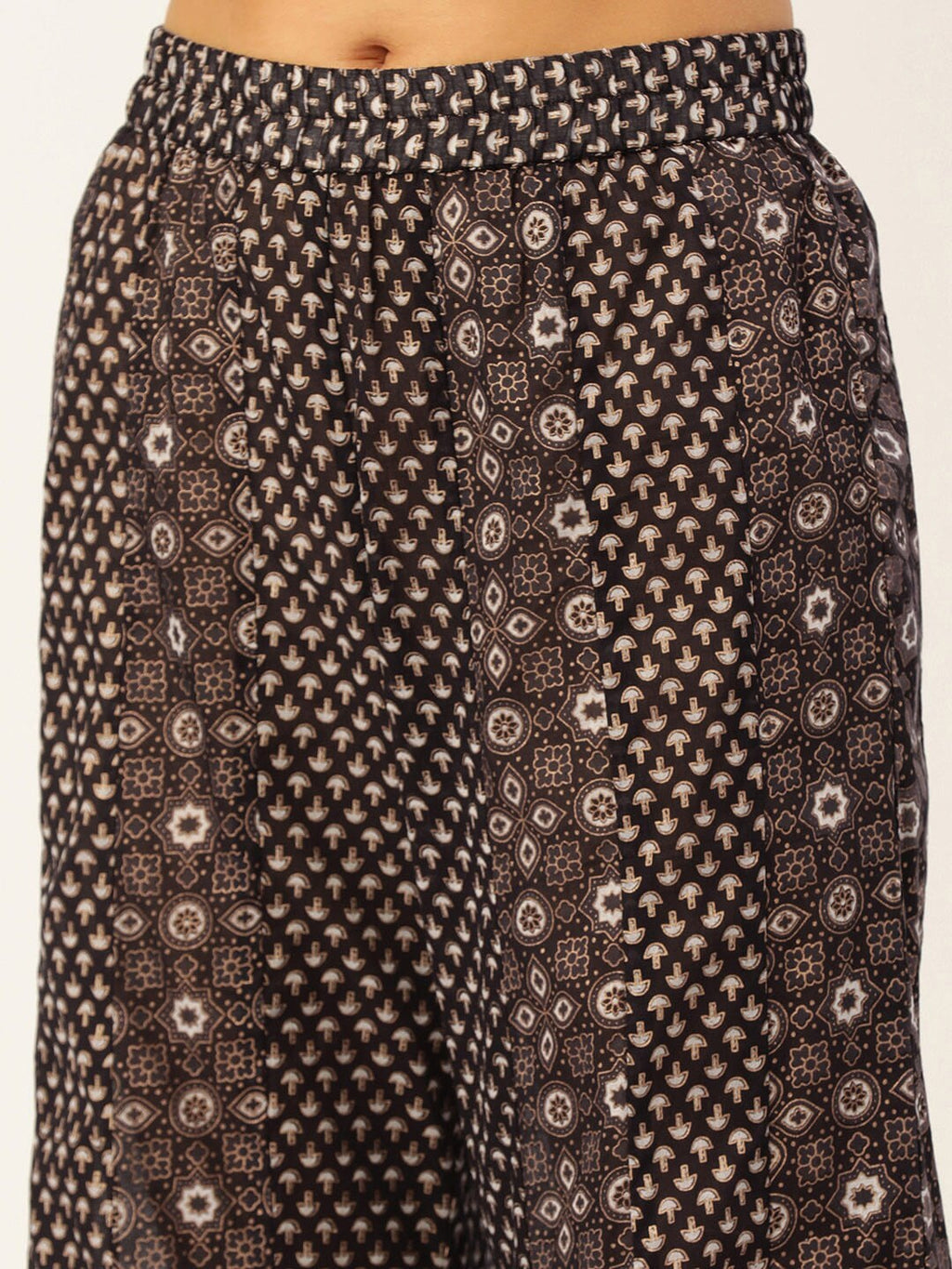 HERE&NOW Women Brown Printed Pure Cotton Top with Palazzos & With Dupatta | Grocsy