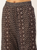 HERE&NOW Women Brown Printed Pure Cotton Top with Palazzos & With Dupatta | Grocsy