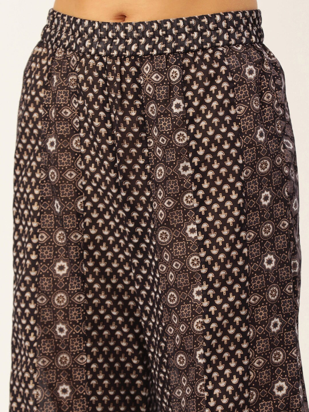 HERE&NOW Women Brown Printed Pure Cotton Top with Palazzos & With Dupatta | Grocsy