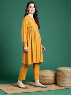 Sangria Mirror Work Embroidered Regular Gotta Patti A-Line Kurta With Trousers & Dupatta | Grocsy