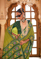 Monjolika Fashion Light Olive Green Patola Print Festival Contemporary Saree | Grocsy