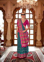 Monjolika Fashion Teal Patola Print Festival Contemporary Saree | Grocsy