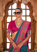 Monjolika Fashion Teal Patola Print Festival Contemporary Saree | Grocsy