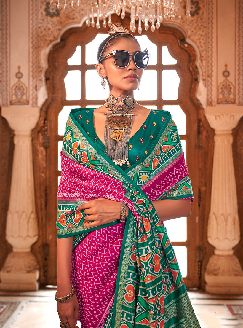 Monjolika Fashion Rani Pink Patola Print Festival Contemporary Saree | Grocsy