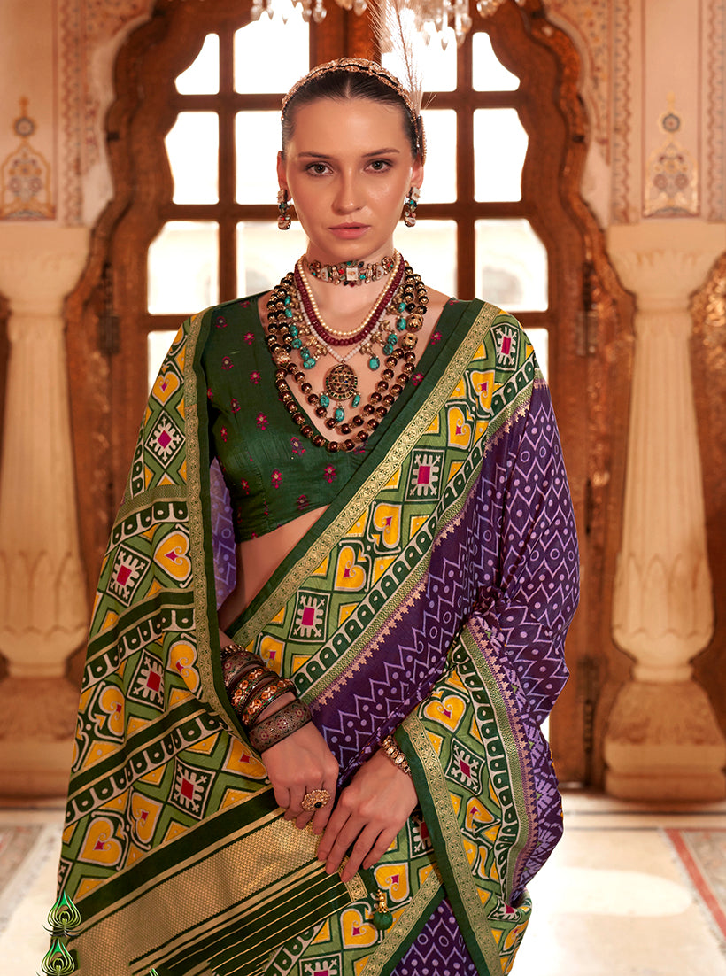Monjolika Fashion Purple Patola Print Festival Contemporary Saree | Grocsy