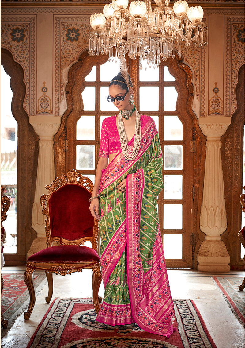 Monjolika Fashion Light Green Patola Print Festival Contemporary Saree | Grocsy
