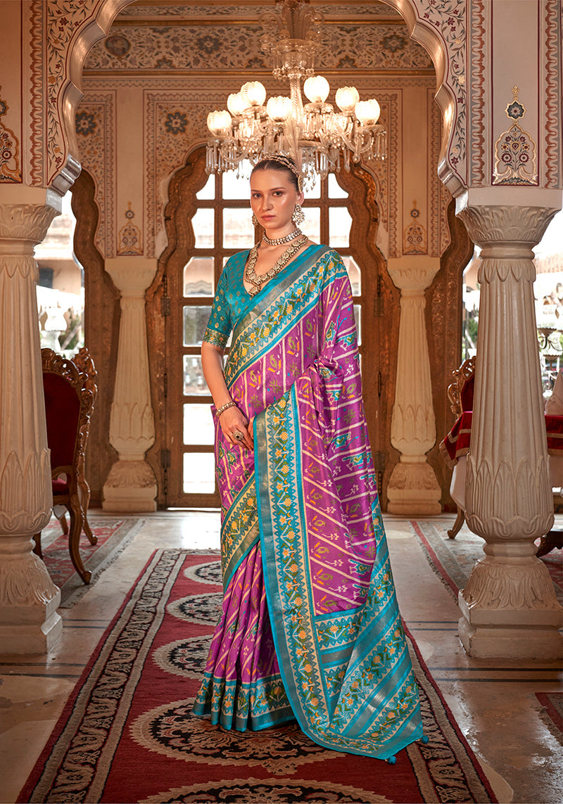 Monjolika Fashion Violet Patola Print Festival Contemporary Saree | Grocsy