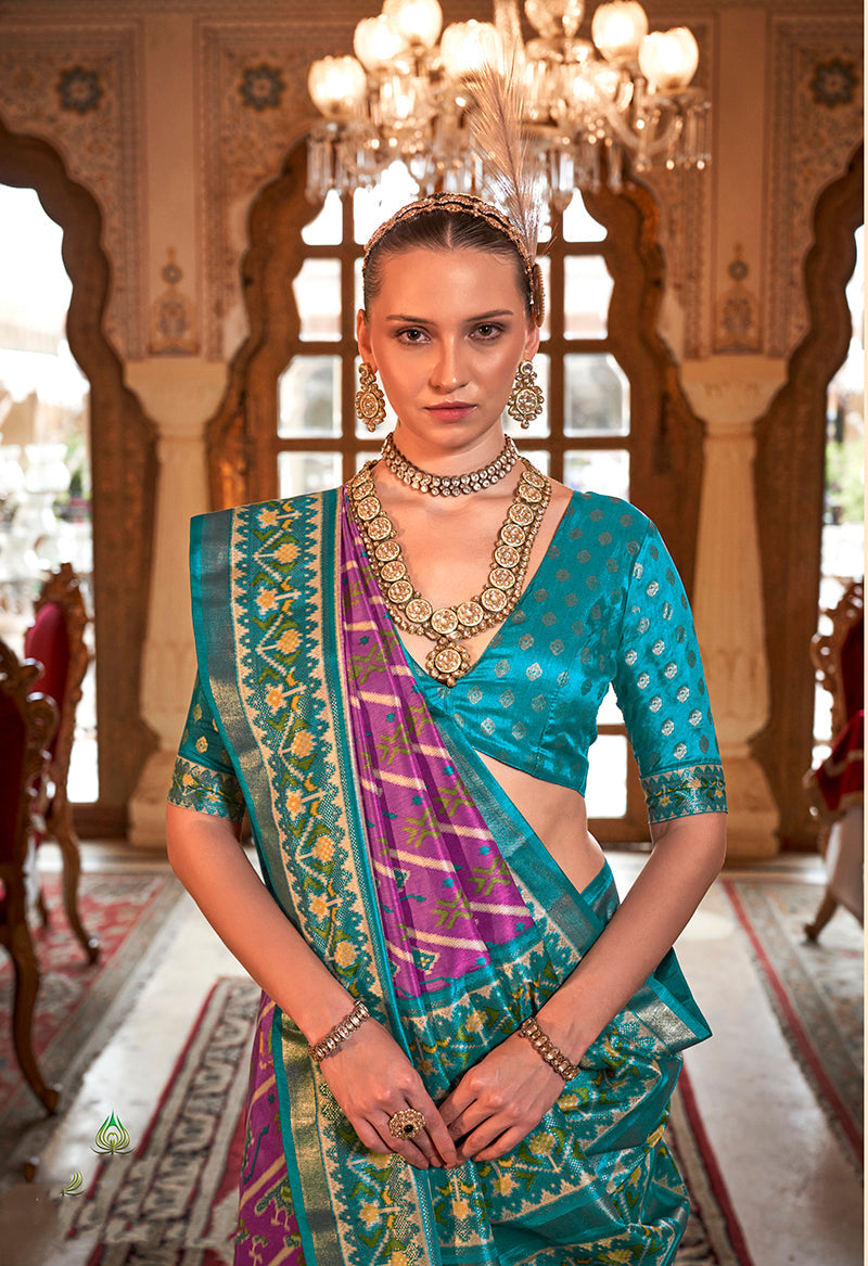 Monjolika Fashion Violet Patola Print Festival Contemporary Saree | Grocsy