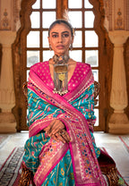Monjolika Fashion Aqua Blue Patola Print Festival Contemporary Saree | Grocsy