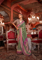 Monjolika Fashion Silk Weaving Zari Green Traditional Saree | Grocsy