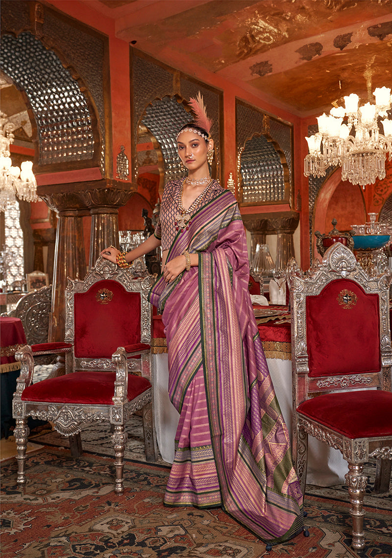 Monjolika Fashion Silk Weaving Zari Onion Pink Traditional Saree | Grocsy