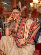 Monjolika Fashion Silk Weaving Zari Cream Traditional Saree | Grocsy