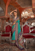 Monjolika Fashion Silk Weaving Zari Turquoise Traditional Saree | Grocsy