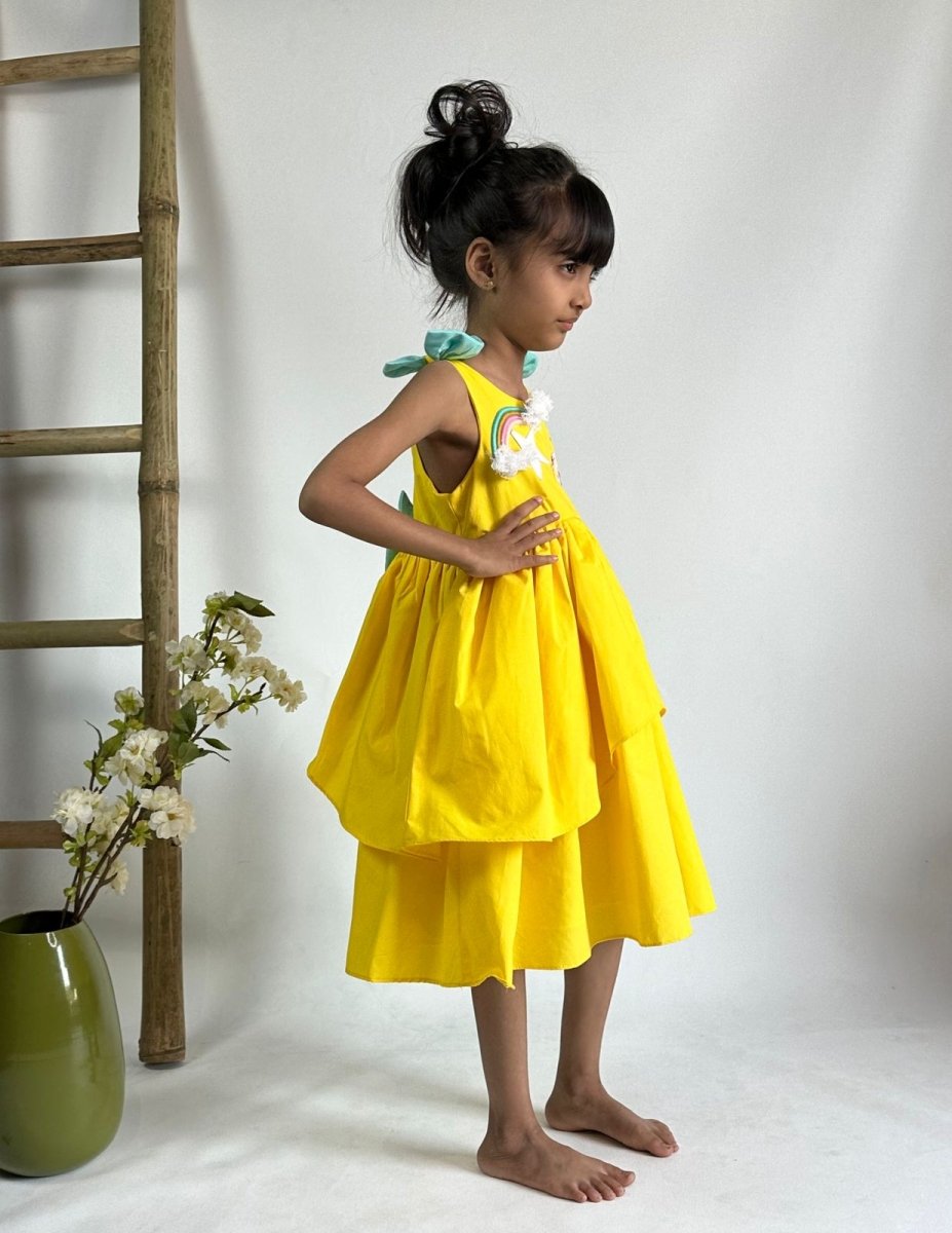 ArthLife Yellow Pepa Rainbow Partywear Dress | Grocsy