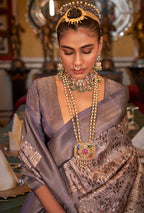 Monjolika Fashion Tussar Silk Digital Print Zari Border Purple Contemporary Saree | Grocsy