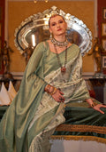 Monjolika Fashion Tussar Silk Digital Print Zari Border Light Green Contemporary Saree | Grocsy